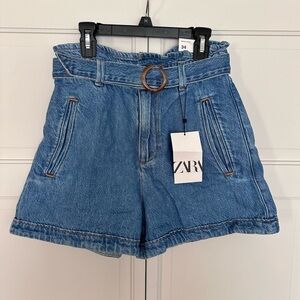 NWT Zara high rise rigid denim baggy shorts size size 2